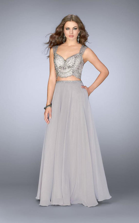 GiGi - Radiant Beadwork Sweetheart Long Evening Gown 24417 in Silver