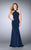 GiGi - Rhinestone Embellished Halter Jersey Long Evening Gown 24485 in Blue