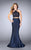 GiGi - Feisty Embroidered Halter Crop Top Long Evening Gown 24491 In Blue
