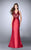 GiGi - Graceful Lace Illusion Long Evening Gown with Drape Overlay 24492 In Red