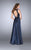 GiGi - Graceful Lace Illusion Long Evening Gown with Drape Overlay 24492 In Blue