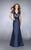 GiGi - Graceful Lace Illusion Long Evening Gown with Drape Overlay 24492 In Blue