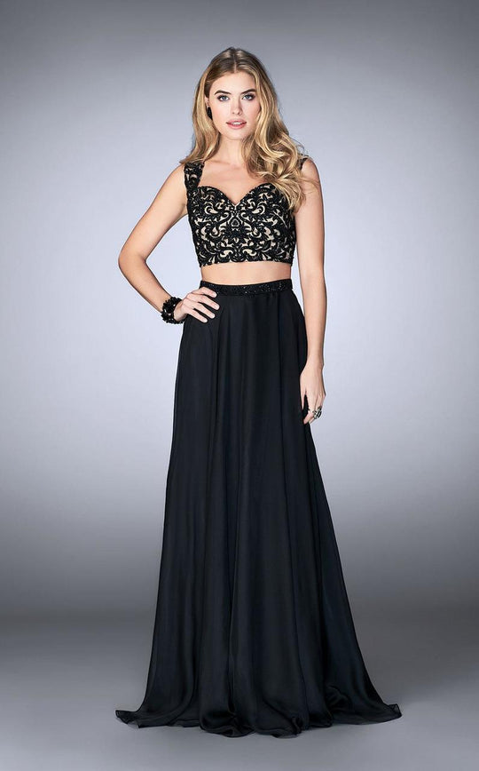 GiGi - Beautiful Embroidered Sweetheart Two-piece Chiffon Dress 24564 in Black
