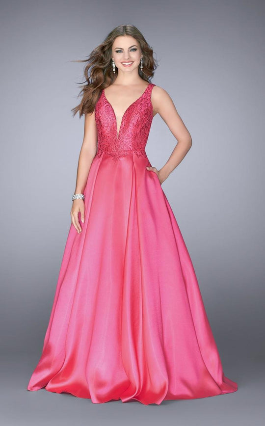 GiGi - Luxurious Embroidered V-Neck A-Line Long Evening Gown 24577 In Pink