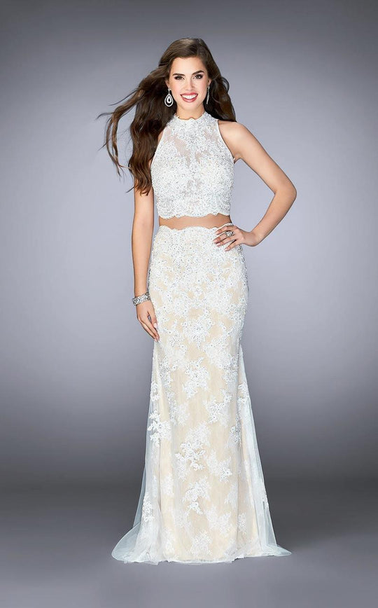 GiGi - Two-Piece Ethereal Lace Illusion Long Evening Gown 24615 In White and Neutral