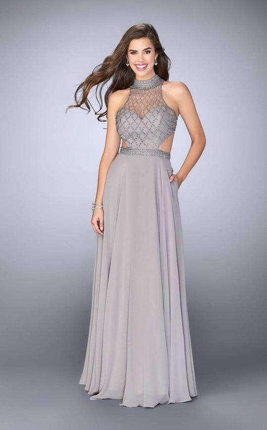 GiGi - Bead Embellished High Neck Chiffon Dress 246849 in Silver