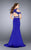 GiGi - Unconventional Halter Sheath Long Evening Gown with Shoulder Straps 24653 In Blue