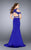 GiGi - Unconventional Halter Sheath Long Evening Gown with Shoulder Straps 24653 In Blue