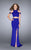 GiGi - Unconventional Halter Sheath Long Evening Gown with Shoulder Straps 24653 In Blue