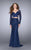 GiGi - Long Slender Sleeve Two Piece Cut Out Detail Long Gown 24686 in Blue