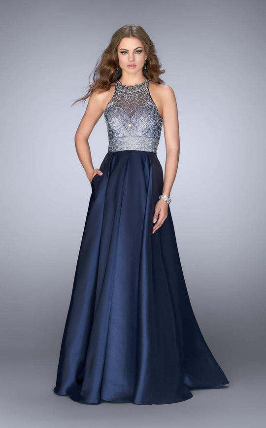 Graceful Sparkling Jewel Neck Mikado Ball Gown 24789
