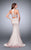 La Femme - Elegant Two Piece Rhinestone Embellished Satin Prom Dress in Neutral