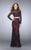 La Femme - 23985 Highly Ornate Lace Sheath Long Evening Gown in Black and Red