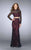 La Femme - Highly Ornate Lace Sheath Long Evening Gown 23985 in Black and Red