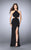La Femme - Halter Neck Strappy Back Shimmer Jersey Prom Dress  23992 in Black