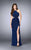 La Femme - Halter Neck Strappy Back Shimmer Jersey Prom Dress  23992 in Blue