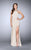 La Femme - Beaded Halter Neck Strappy Back Jersey Prom Dress 23993 in Neutral