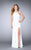 La Femme - Beaded Halter Neck Strappy Back Jersey Prom Dress 23993 in White