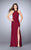 La Femme - Beaded Halter Neck Strappy Back Jersey Prom Dress 23993 in Red