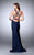 La Femme - Beaded Halter Neck Strappy Back Jersey Prom Dress 23993 in Blue