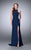 La Femme - Beaded Halter Neck Strappy Back Jersey Prom Dress 23993 in Blue