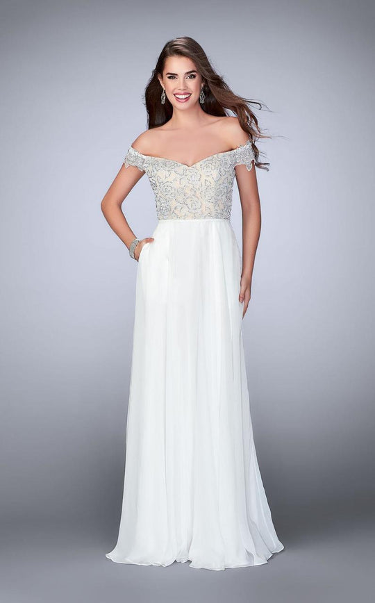 La Femme - Off-Shoulder Embellished Dress in White