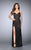 La Femme - Lace Overlay Strappy Open Back Prom Dress 24005 In Black and Red