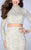 La Femme - Long Sleeve Turtleneck Crop Top Lace Overlay Long Prom Dress 24013 in White