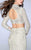 La Femme - Long Sleeve Turtleneck Crop Top Lace Overlay Long Prom Dress 24013 in White