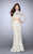 La Femme - Long Sleeve Turtleneck Crop Top Lace Overlay Long Prom Dress 24013 in White