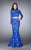 La Femme - Long Sleeve Turtleneck Crop Top Lace Overlay Long Prom Dress 24013 in Blue