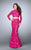 La Femme - Long Sleeve Turtleneck Crop Top Lace Overlay Long Prom Dress 24013 in Pink