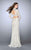 La Femme - Long Sleeve Turtleneck Crop Top Lace Overlay Long Prom Dress 24013 in White