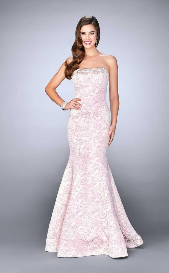 La Femme - Romantic Lace Sweetheart Mermaid Long Evening Gown 24020 In Pink
