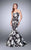 La Femme - 24023 High Contrast Strapless Floral Mermaid Gown in Black and White