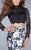 La Femme - Grandiose Laced and Floral Mermaid Two-piece Dress 24028 In Black and Multi-Color and Floral