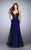 La Femme - Ornamented Sweetheart Tulle Overlay Long Evening Gown 24034 In Black and Blue