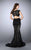 La Femme - Two-Piece Ornate Lace Mermaid Long Evening Gown 24308 in Black