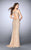 La Femme - Stunning Bead Embellished Sheath Long Evening Gown 24057 in Neutral
