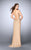 La Femme - Bead-Studded Halter Long Sheath Evening Gown 24061 in Neutral