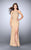 La Femme - Bead-Studded Halter Long Sheath Evening Gown 24061 in Neutral