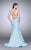 La Femme - Dainty Sculpted Jacquard Mermaid Long Evening Gown 24063 In Blue