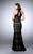 La Femme - Eye-catching High Neck Striped Fishnet Dress 24076 In Black