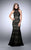 La Femme - Eye-catching High Neck Striped Fishnet Dress 24076 In Black