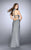 La Femme - Elegant Beaded High Neck Long Dress 24084 in Silver