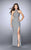 La Femme - Elegant Beaded High Neck Long Dress 24084 in Silver