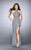 La Femme - Elegant Beaded High Neck Long Dress 24084 in Silver