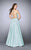 La Femme - Refreshing Floral Print Halter Long Evening Gown 24101 in Green
