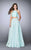 La Femme - Refreshing Floral Print Halter Long Evening Gown 24101 in Green
