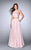 La Femme - Refreshing Floral Print Halter Long Evening Gown 24101 in Pink